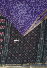 Purple - Soft linen cotton bhandani prints with ajrakh pallu and blouse with tiny border